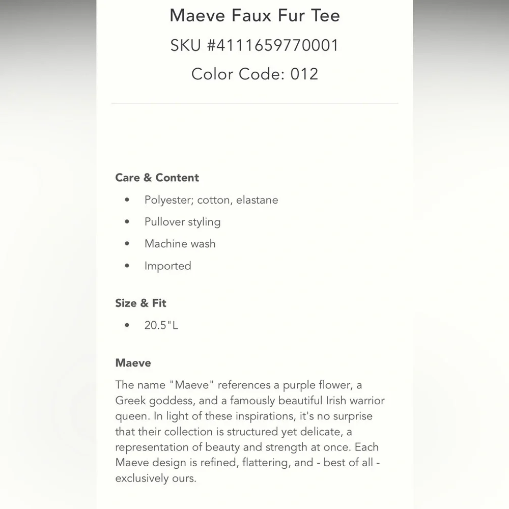 Anthropologie NWT Maeve Faux Fur Tee Size L - Picture 6 of 15